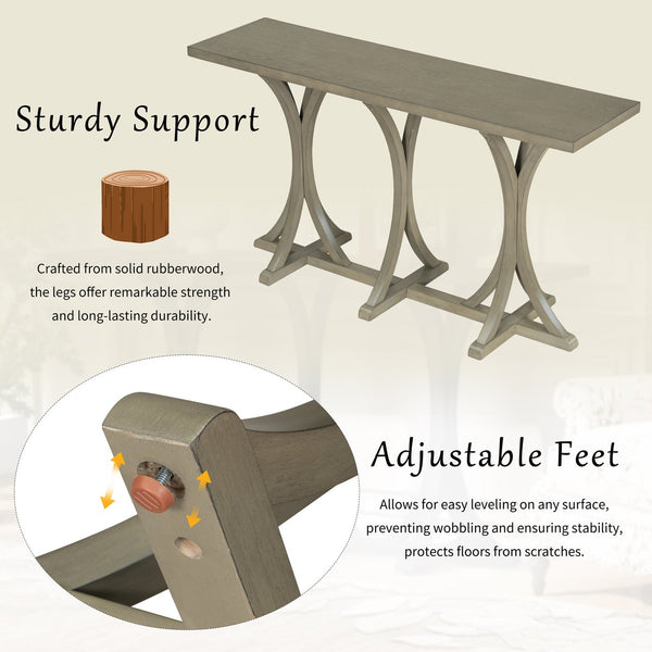 English Elm U-style Farmhouse Console Table Oak Veneer Top Curved Rubberwood Legs Entryway Gray N711P295300E