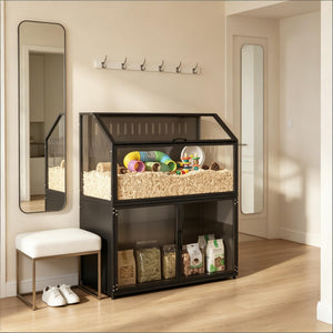 English Elm Small Pet Habitat Two-tier Steel Acrylic Enclosure with Built-in Storage Cabinet T3971P500489