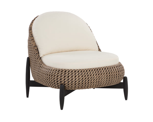 Sunpan Carilo Lounge Chair - Modern Outdoor Seating With Teak Legs, Woven Synthetic Wicker & Cushions Cream Fabric 112115