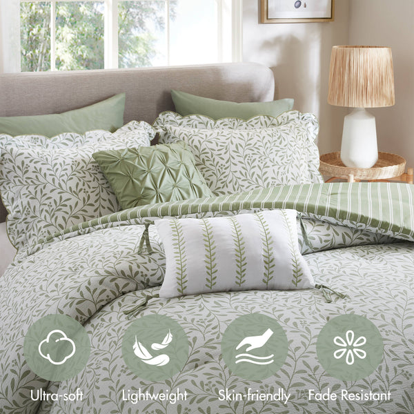 English Elm 5-piece King Comforter Set Soft Microfiber Printed Bedding with Coordinated Shams and Pillows Sage Green B035P482937