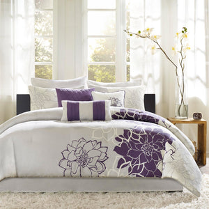 English Elm Printed Madison Park Lola Comforter Set Queen — Floral Cotton Sateen, OEKO-TEX Certified, Elegant Transitional Bedding Purple 24.02 L x 18.9 W x 15.35 H B03596874