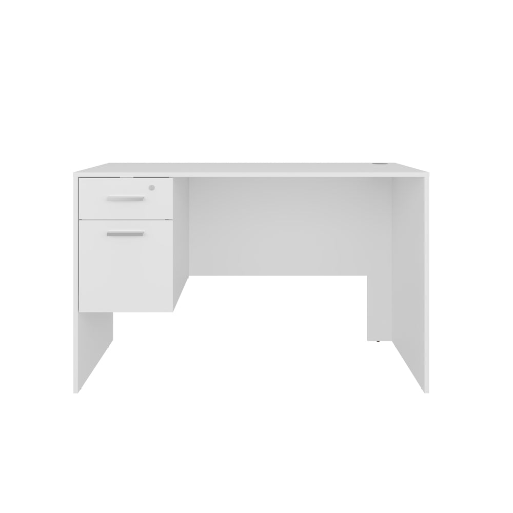 English Elm Mellier Modern White Office Desk with Two Drawers & Side Shelves — Compact, Stable Workstation B070P368063