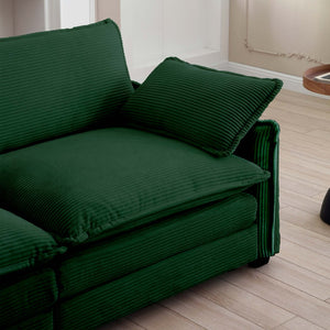 English Elm Two-Seater Sofa With Ottoman - Stylish L-Shaped Green Corduroy Couch For Small Spaces & Comfort W714S00730-GIGA