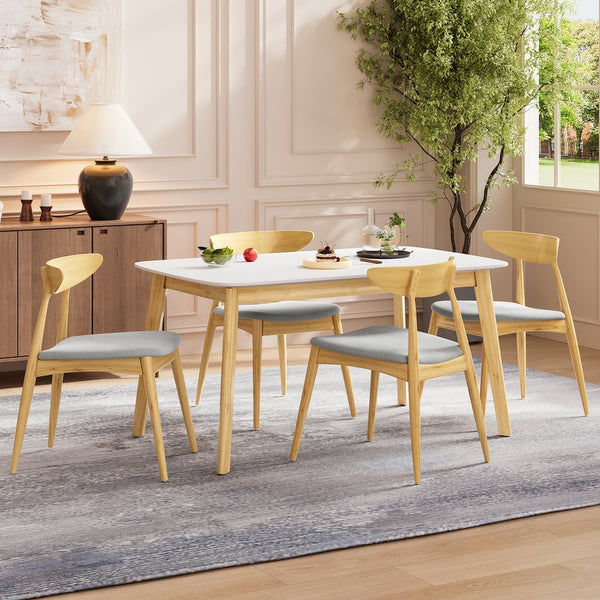English Elm 5-piece Mid-century Rubberwood Dining Set with Upholstered Chairs for Kitchen or Room Beige+Natural,White Oak N759S003002B