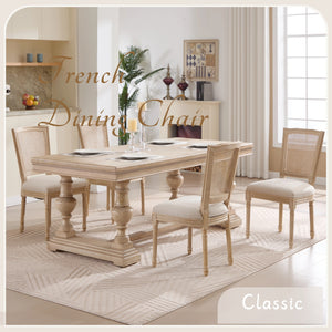 English Elm French Country Dining Chairs Set Of 2 - Upholstered Natural Rattan Back, Vintage Charm For Any Space W3426P324546