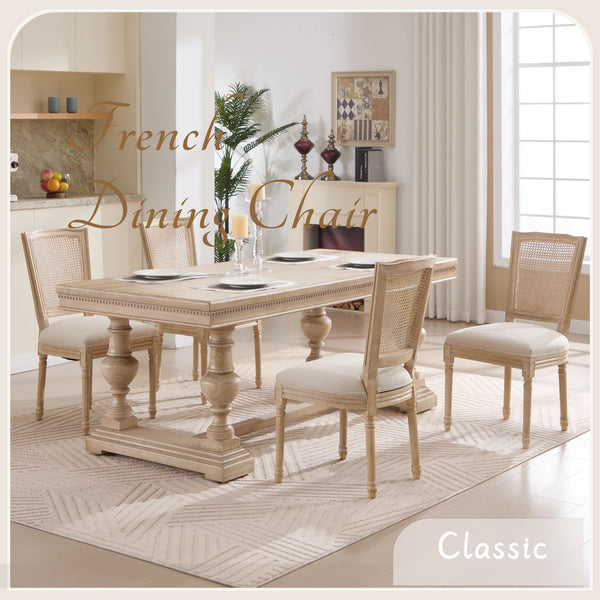 English Elm French Country Dining Chairs Set Of 2 - Upholstered Natural Rattan Back, Vintage Charm For Any Space W3426P324546
