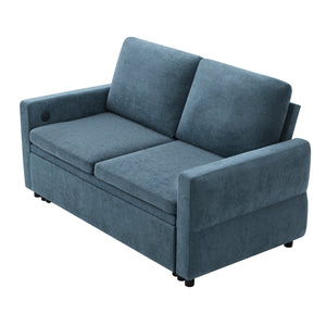 English Elm Convertible Chenille Sleeper Loveseat with Usb Ports and Reclining Backrest for Small Spaces Blue N719P390439C