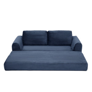 English Elm 2-in-1 Corduroy Futon Sofa Sleeper with Foam Fill and Modular Floor Profile Blue W1117P417300