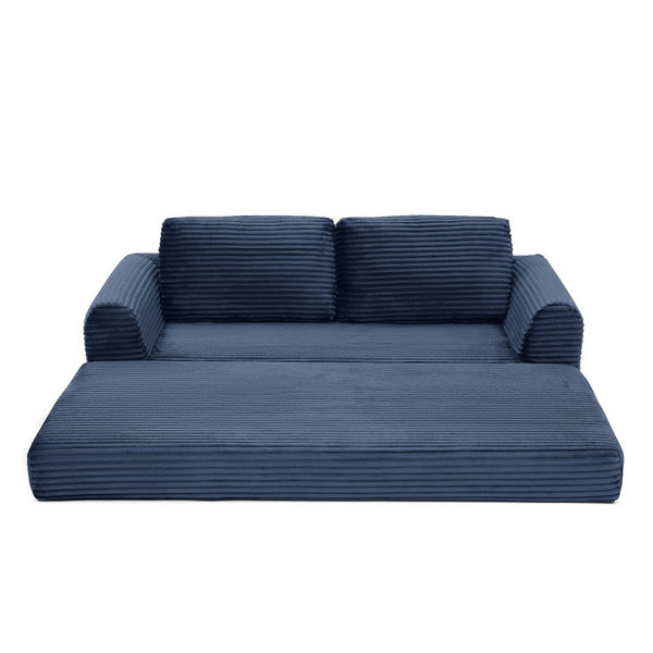English Elm 2-in-1 Corduroy Futon Sofa Sleeper with Foam Fill and Modular Floor Profile Blue W1117P417300
