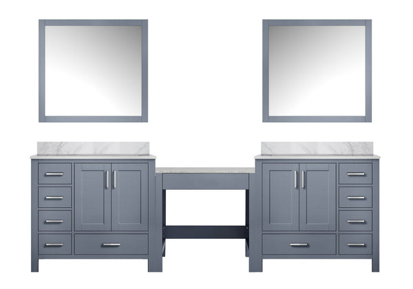 English Elm Dark Grey Double Bath Vanity With Carrara Marble Top & Matching Mirrors - Elegant 102" Design B2731S00629