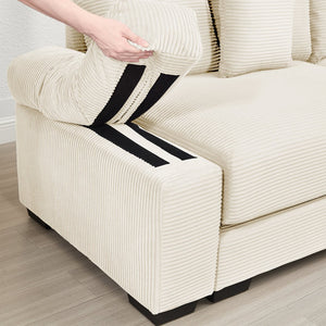 English Elm 54.3" Oversized Modular Sectional Couch - Plush Corduroy, Ergonomic Comfort With Ottoman & Pillows W714S01283