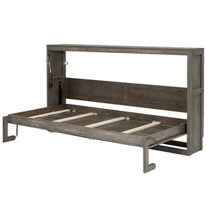 English Elm Twin Size Murphy Bed With Integrated Led Light - Space-Saving Foldable Cabinet For Stylish Living N7090004013D-GIGA