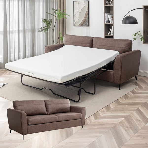 English Elm 2-Seater Convertible Sofa Bed - Stylish Faux Leather, Durable Wooden Frame, Space-Saving Comfort B347P409789