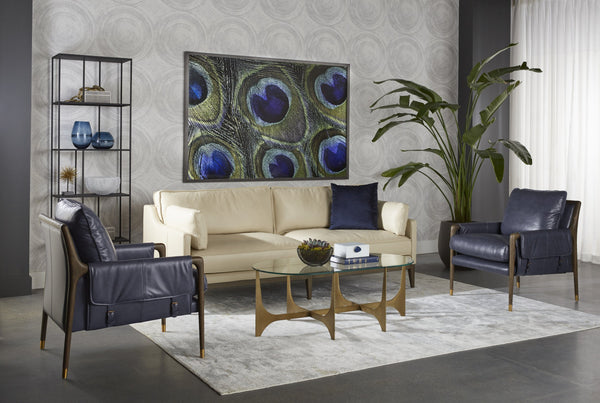 Sunpan Juliane Coffee Table - Contemporary Sculpted Base with 10mm Tempered Glass & Antique Brass Finish