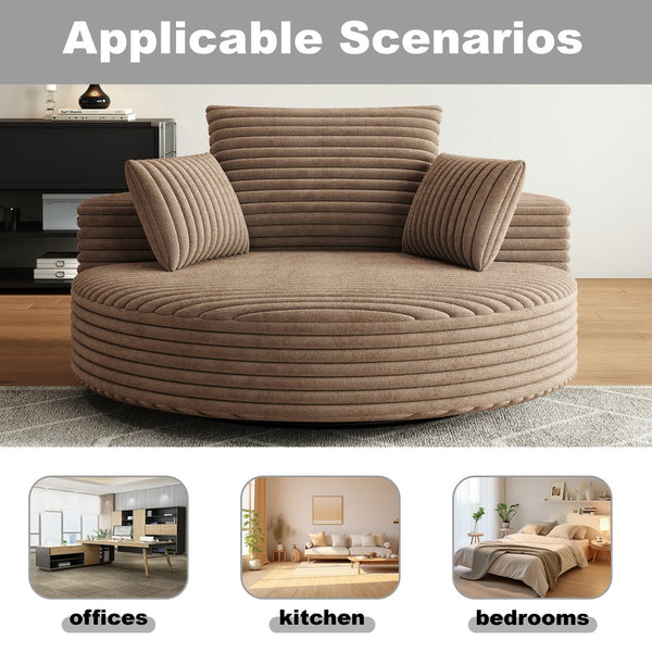 English Elm 55''l 55'l Faux Rabbit Fur Corduroy Swivel Chair Foam Cloud Lounge Seat for Bedroom W834S00446