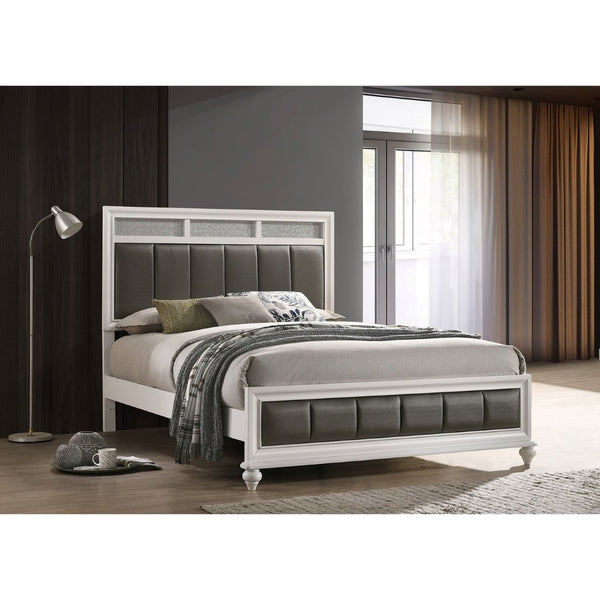 English Elm Talia Queen Panel Bed - White & Grey Upholstered Design With Metallic Accents For Modern Elegance B062S01079-GIGA