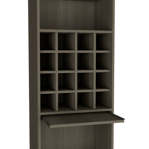 English Elm Kava Smokey Oak Bar Cabinet with Retractable Serving Tray, 16 Bottle Cubbies & 12 Glass Rack B070S00107