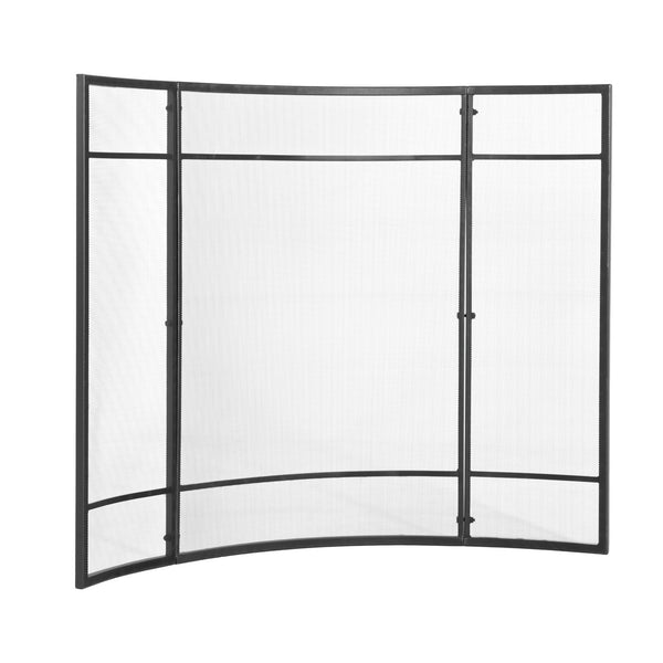 English Elm Regina Curved Iron Fireplace Screen with Welded Grid for Modern Minimalist Interiors Black N775P386929B