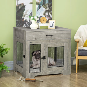 English Elm Pawhut Stylish Dog Crate End Table With Soft Cushion & Drawer, Durable Indoor Furniture For Small Dogs W2225P217153-GIGA