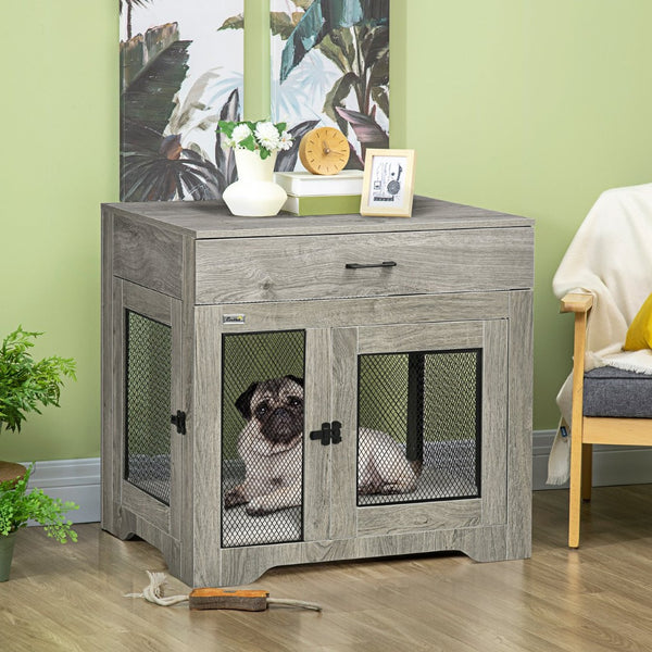 English Elm Pawhut Stylish Dog Crate End Table With Soft Cushion & Drawer, Durable Indoor Furniture For Small Dogs W2225P217153-GIGA