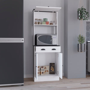 English Elm Apex Compact Kitchen Pantry 66.3" H with Drawer, 3 Shelves & Cabinets for Organized Storage White+Black 37.7 L x 20 W x 8.26 H B097P199737