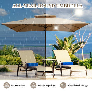 English Elm 10'X10' Square Cantilever Umbrella with Hydraulic Open, 5-Position Tilt, UPF50+ Polyester Canopy Beige W1859P337786