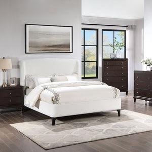 English Elm Theodore Snow Bouclé Upholstered Eastern King Wingback Bed — Curved Low Rails, Luxe Cozy Primary Suite Retreat B062S01353