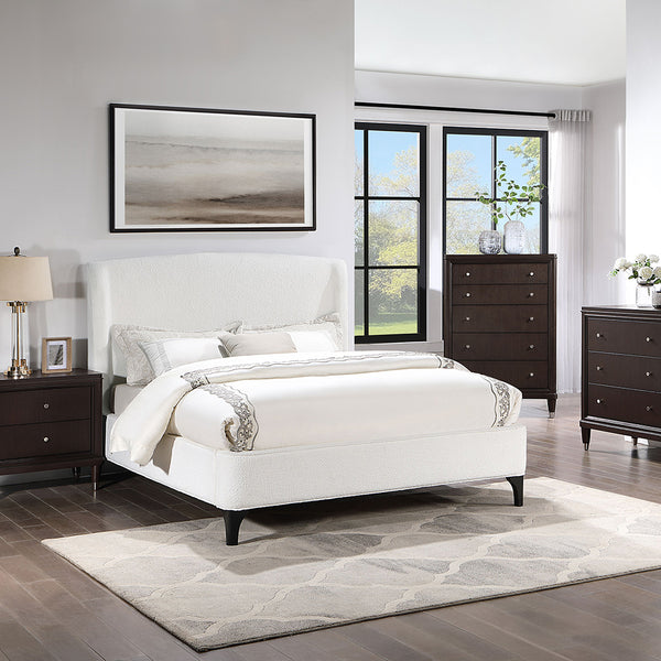 English Elm Theodore Snow Bouclé Upholstered Eastern King Wingback Bed — Curved Low Rails, Luxe Cozy Primary Suite Retreat B062S01353