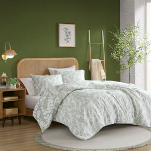 JLA Home Comfort Spaces - Floral Reversible Microfiber Comforter Set with Plush Lightweight Fill, Breathable Year-Round Comfort and Easy Care Sage AM10-0076
