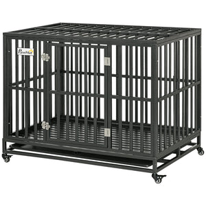 English Elm Pawhut Steel Dog Kennel with Lockable Casters Slide Trays and Anti-pinch Floor Grid W2225P217155