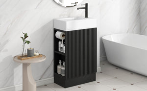English Elm 18.6" Bathroom Vanity with Sink and Ceramic Top, MDF Cabinet with Door, TP Holder & Shelf Black N725P212181B
