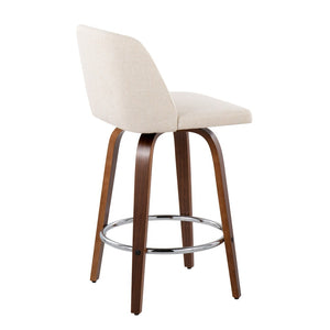 English Elm Toriano Mid-Century Modern Counter Stool Set Of 2 - Walnut Legs & Cream Fabric - Stylish Comfort B202S00451-GIGA