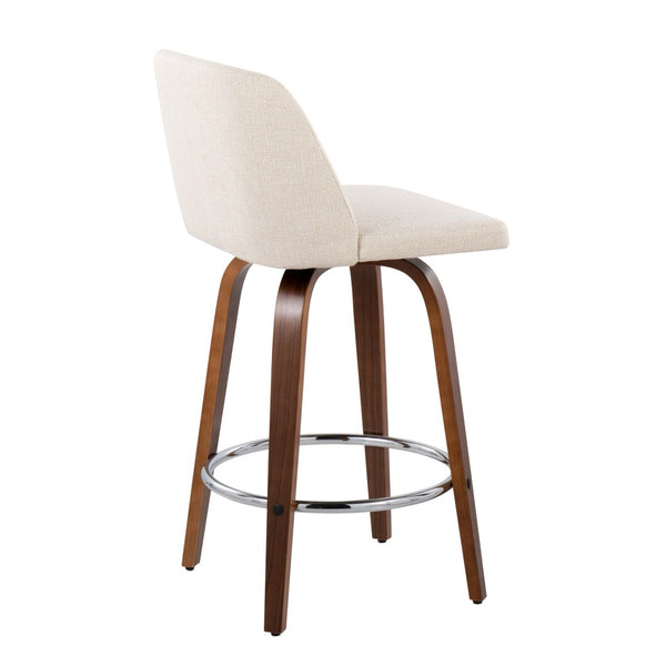 English Elm Toriano Mid-Century Modern Counter Stool Set Of 2 - Walnut Legs & Cream Fabric - Stylish Comfort B202S00451-GIGA