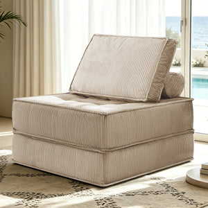 English Elm 33.4 Inch Modular Corduroy Lounge Chair with Spring Cushions for Compact Living Spaces Camel W3975P455223