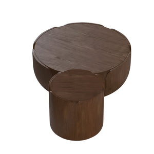 English Elm Round Mgo Drum Coffee Table Set Weatherproof Wood Grain Finish for Patio or Living Room Brown W757S00051