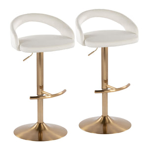 English Elm Adjustable Swivel Barstools Set of Two with Chrome Base Mid-century Kitchen Counter Seating White B202S01990