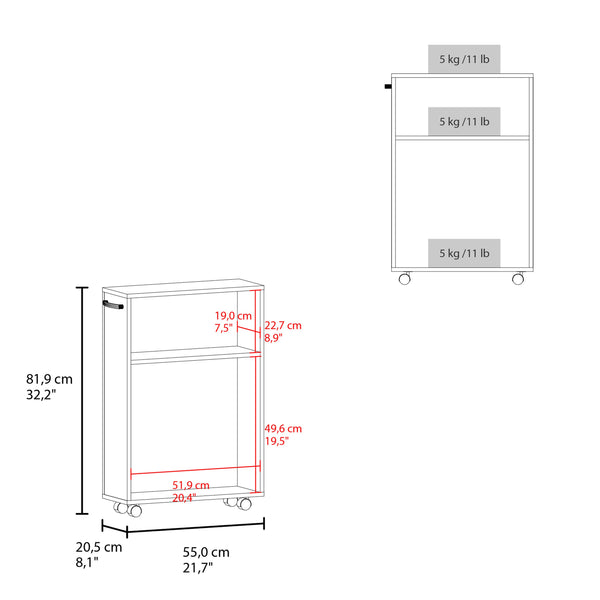 English Elm Wiley Compact Rolling Storage Cart with Casters, Slim White Open Shelves for Kitchen Bath Office B070P368067