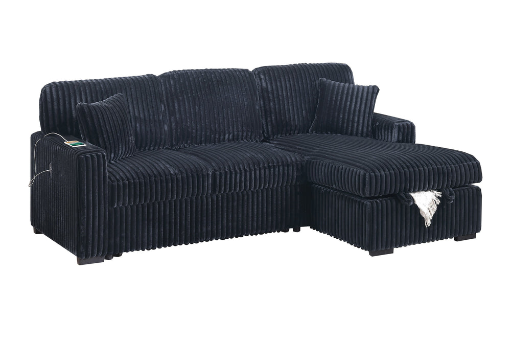 English Elm Modern Corduroy Sectional Sleeper Sofa with Storage Chaise Usb Port and Drop Table B011S02174