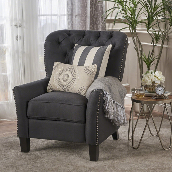 English Elm Christopher Knight Home® - Modern Dark Grey Fabric Push Back Recliner with Rivet Detail, Ergonomic Support & Plush Cushioning 61370.00