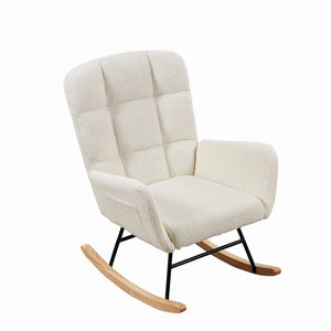 English Elm Cream Plush Teddy Fabric Rocking Armchair with High Back Support for Nursery Cream White W3985P404154