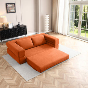 English Elm 81'' Corduroy Floor Sofa Convertible Loveseat Futon Sleeper with Foam Fill and Pillows Orange W1117P459732