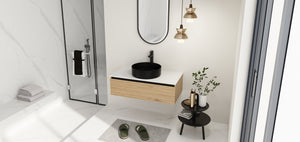 English Elm 36'' Floating Wall Mounted Vanity with Art Ceramic Vessel Sink and Soft Close Drawer W999S00363