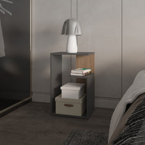 English Elm Side Table Sallis – Modern Gray & Macadamia Accent Table With Open Shelf For Living Spaces B092P309183-GIGA