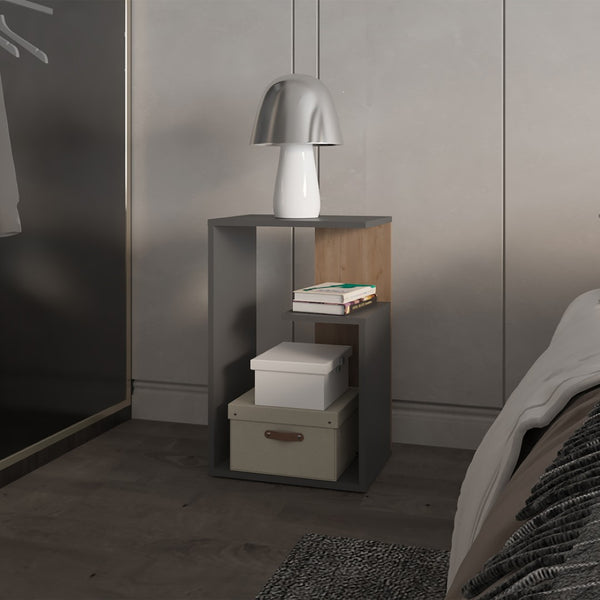 English Elm Side Table Sallis – Modern Gray & Macadamia Accent Table With Open Shelf For Living Spaces B092P309183-GIGA