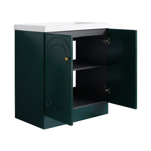 English Elm 30" Modern Freestanding Bathroom Vanity with Resin Sink, Soft-Close Doors, Adjustable Shelf, Durable Plywood Finish Dark Green W999S00272