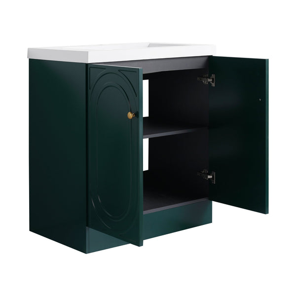 English Elm 30" Modern Freestanding Bathroom Vanity with Resin Sink, Soft-Close Doors, Adjustable Shelf, Durable Plywood Finish Dark Green W999S00272