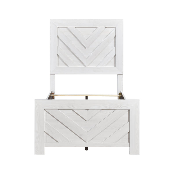 English Elm Contemporary Rustic V-pattern Panel Bed Twin Frame with Weathered Wood Grain Veneer White B011P250489
