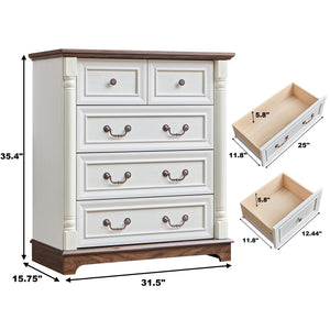 English Elm Farmhouse 5-Drawer Dresser Chest - Rustic Wooden Storage Organizer For Bedroom & Living Spaces W2393P252363