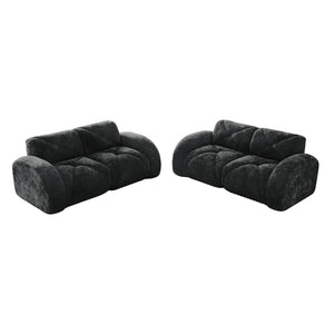 English Elm 2-piece Modular Velvet Sofa Set with Tufted Cloud Cushions for Modern Living Rooms Black W714S01646