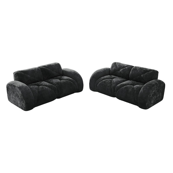 English Elm 2-piece Modular Velvet Sofa Set with Tufted Cloud Cushions for Modern Living Rooms Black W714S01646